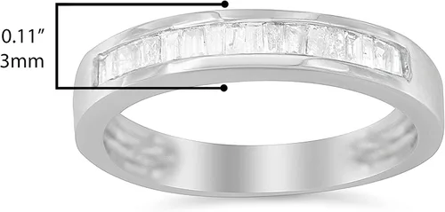 Vista 3 de Anillo de boda apilable de plata de ley 925 con corte baguette de 13 quilates (Color H-I, claridad I1-I2)