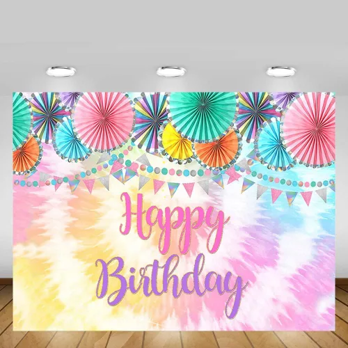 Vista 5 de MEHOFOND Telón de fondo de fotos de cumpleaños con diseño de teñido anudado, decoración de fiesta mexicana para niñas, decoración de fiesta