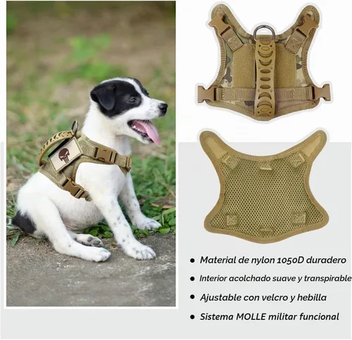 Vista 6 de Arnés táctico de entrenamiento para perros, chaleco de trabajo al aire libre, ajustable, militar, Molle, arnés con mango de goma (XS (paquete de 1)