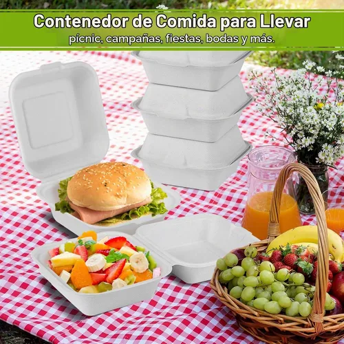 Vista 2 de greensight Envases para llevar desechables 6x6, paquete de 100 envases para alimentos en forma de concha, cajas compostables para llevar, envases