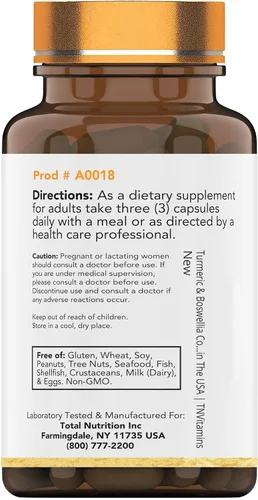 Vista 8 de tnVitamins Turmeric & Boswellia Complex (180 cápsulas) con raíz de jengibre, bromelina y extracto de pimienta negra Fórmula Joint-Easy: potente