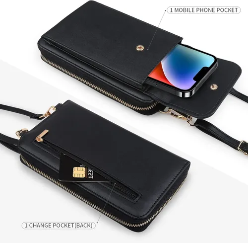 Vista 5 de Crossbody Bag Small Ladies Bag Mobile Wallet with Multiple Credit Card Holders Made of PU Leather with Multiple Pockets