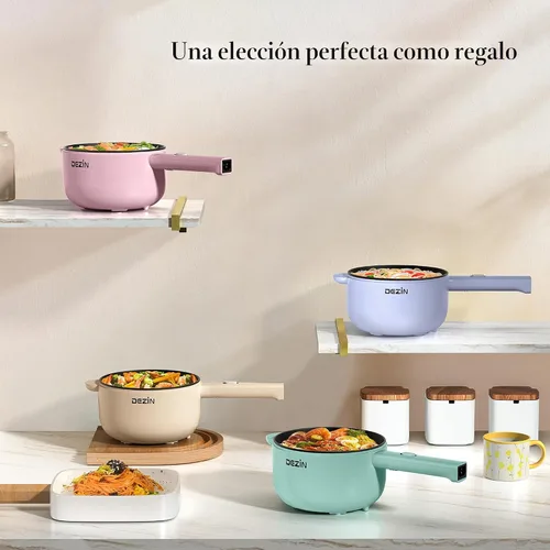 Vista 7 de Dezin Cocina Eléctrica, Sartén Antiadherente Sauté de 2L, Cocina de Fideos Rápida, Mini Olla para Bistec, Huevo, Arroz Frito, Ramen, Avena, Sopa