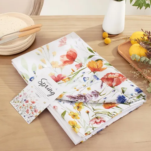 Vista 6 de Softalker Mantel rectangular de primavera, mantel de Pascua impermeable con flores silvestres, resistente a las manchas, sin arrugas, mantel floral