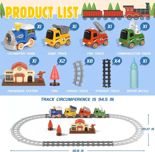 Vista 6 de Juego de Tren MORECOLL para Niños Pequeños con Vapor, Música y Luces - Primer Tren Choo Choo para Niños Pequeños, Juego de Tren Eléctrico