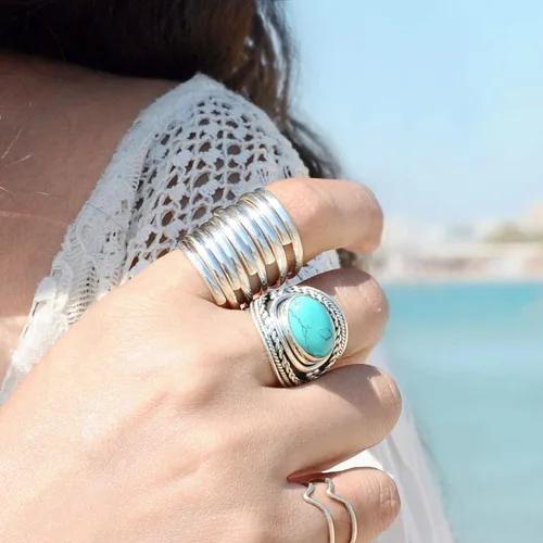 Vista 2 de Boho-Magic Anillos de plata de ley 925 para mujer, anillo ancho