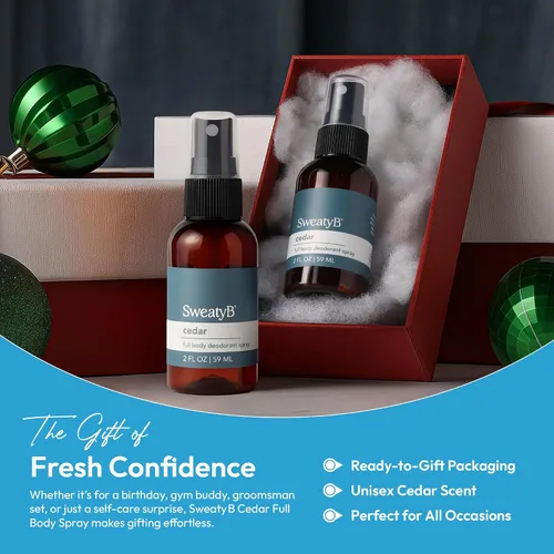 Vista 6 de SweatyB® Spray desodorante de cuerpo completo, no irritante, sensible a la piel, para mujeres y hombres, fabricado en Estados Unidos, cedro, 2
