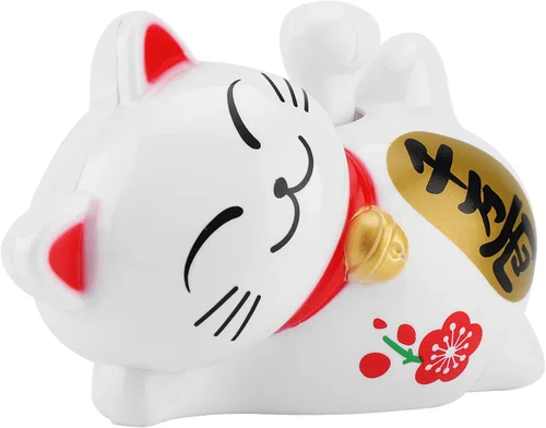 Vista 4 de FTVOGUE Energía solar Maneki Neko LuckyCat Fortune Acogedor Agitar el brazo pata arriba Lazy Mentir Riqueza Fortuna Gato Casa Tiendas Coche Feng
