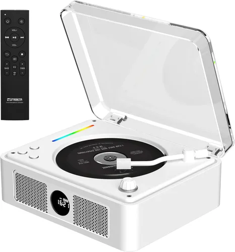 Vista 11 de Reproductor de CD retro para el hogar, reproductor portátil con Bluetooth y Marrón
