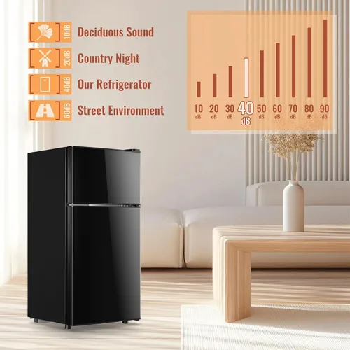 Vista 7 de DEMULLER - Refrigerador mini de 2.4 pies cúbicos con puertas dobles, pequeño refrigerador con congelador separado y control de temperatura ajustable