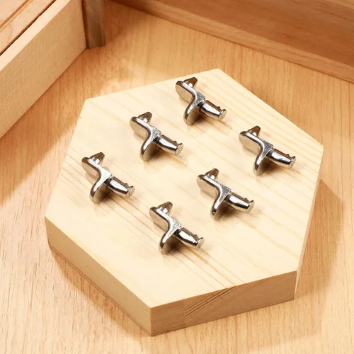 Vista 9 de TEHAUX 40 clavijas de estante en forma de L, soportes de estante de gabinete chapados en níquel para cocina y muebles, clavijas de soporte