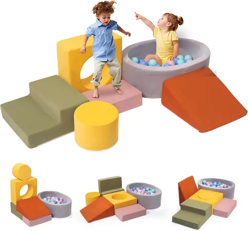 Vista 10 de Rinnebbit Bloques de escalada de espuma para niños pequeños, juego de 5 piezas para escalar túneles y gatear, juego de actividades en interiores