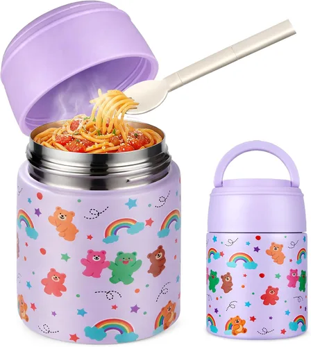 Vista 12 de Termo de sopa de 10 onzas para comida caliente para niños, tarro de comida aislado con cuchara boca ancha, recipiente de almuerzo de acero
