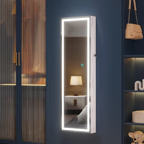 Vista 5 de Lvifur Armario de joyería LED con espejo de longitud completa armario organizador de joyas de gran capacidad espejo con cerradura con almacenamiento