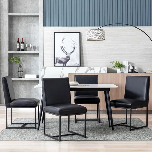 Vista 4 de BESTANO Sillas De Comedor - Juego de 2 sillas de comedor modernas negras tapizadas de piel sintética para cocina y comedor con marco de metal negro