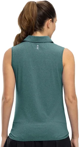 Vista 4 de YSENTO Camisas de golf sin mangas para mujer, ropa con cuello de 14 con cremallera de secado rápido, camisas polo de tenis