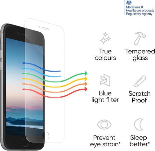 Vista 2 de Ocushield - Protector de pantalla de vidrio templado anti luz azul para iPhone 7 Plus iPhone 8 Plus - Protege tus ojos, reduce las migrañas