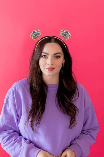 Vista 7 de MOLOCH Diadema de Navidad con lazo de Navidad, diadema de borla roja y verde, diadema de carnaval, disfraz de Navidad, accesorios para el cabello