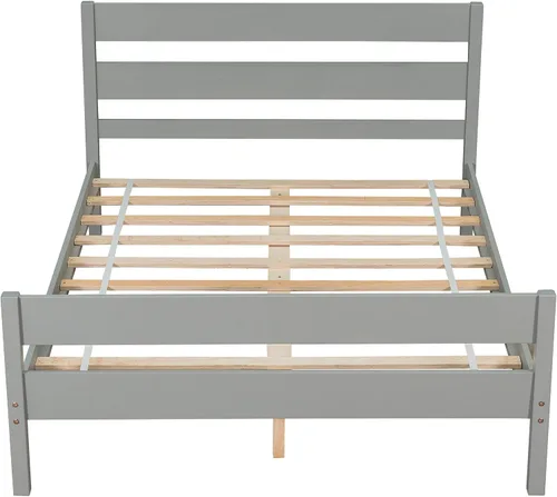 Vista 4 de Marco de cama de plataforma de madera maciza tamaño matrimonial con cabecera de madera, listones resistentes, soporte de cama individual para niños