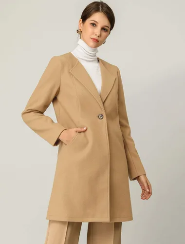 Vista 2 de Allegra K Abrigo largo de invierno para mujer, sin cuello, minimalista, para trabajo