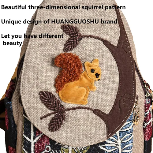 Vista 98 de HUANGGUOSHU Mochila de algodón tejida de algodón bohemio con bordado de lona estilo bohemio con múltiples bolsillos retro linda mochila cartera