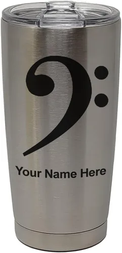 Vista 30 de LaserGram Vaso aislado al vacío de 20 onzas, clave de bajo, grabado personalizado incluido (negro) Engraved Gift for Musician, Vacuum Insulated