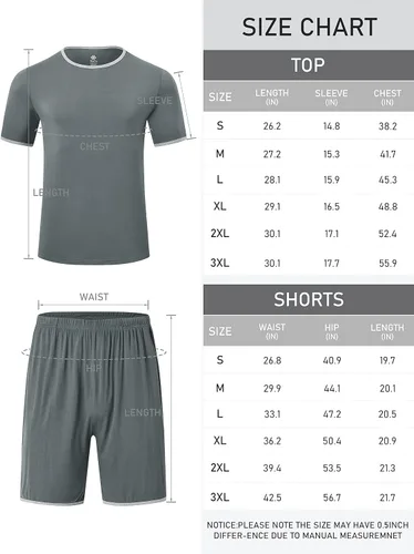 Vista 7 de MoFiz Conjunto de pijama para hombre, camisa y pantalones cortos, conjunto de pijama ligero y suave para hombre, conjunto de descanso con bolsillos