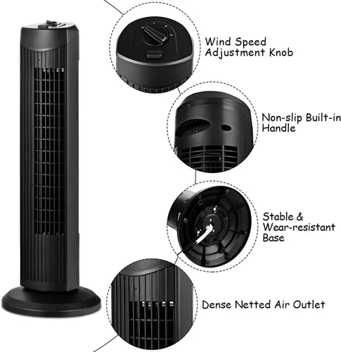 Vista 7 de COSTWAY Ventilador de torre, ventilador de torre oscilante de 28 pulgadas, enfriamiento silencioso para toda la habitación, 3 velocidades, 3 modos