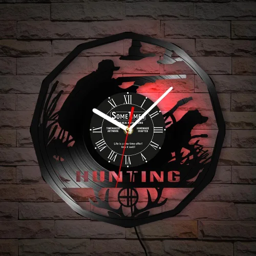 Vista 5 de The Geeky Days Reloj de pared de caza, 7 colores cambiantes, reloj de pared silencioso sin tictac, luz nocturna LED, vida silvestre, caza