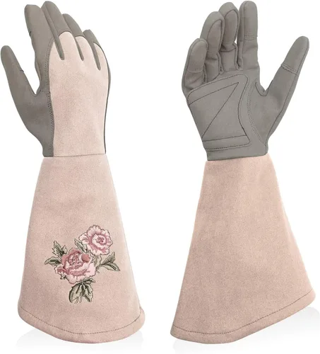 Vista 8 de Rose Pruning Gloves with Forearm Protection, Thorn Resistant Embroidery Design with Extra Long Cuff for Gardening and Pruning Tasks Rosa rojo
