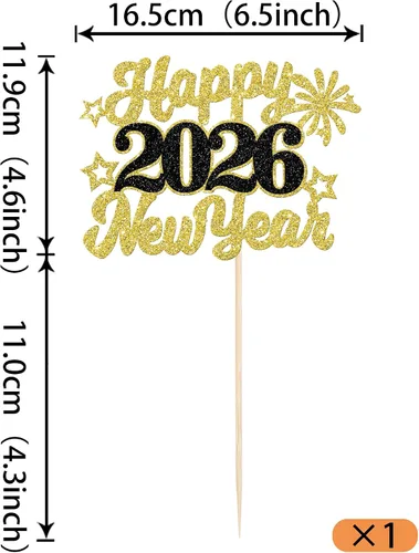 Vista 2 de 1 paquete de decoración para tartas con purpurina de fuegos artificiales para 2026 Año Nuevo 2026, decoración para pasteles de bienvenida 2026