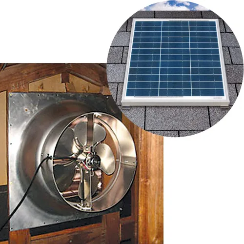 Vista 2 de Ventilador solar montado a dos aguas para ático - 65 vatios - 3350 pies cuadrados