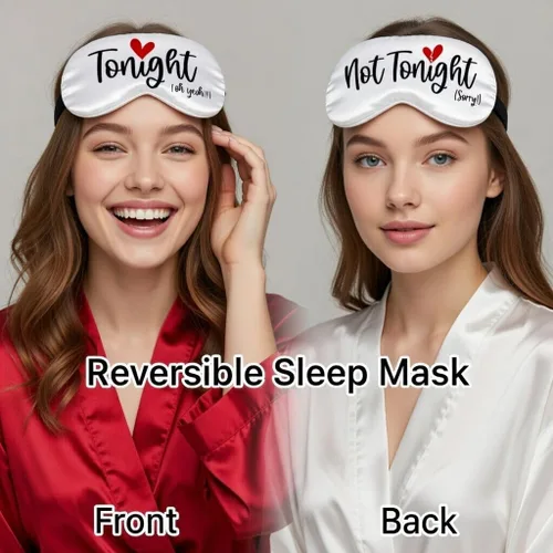 Vista 2 de Juego de 2 mascarillas reversibles Tonight/Not Tonigt para nueva pareja. Divertido regalo de boda de compromiso para novia y novio. Regalo romántico