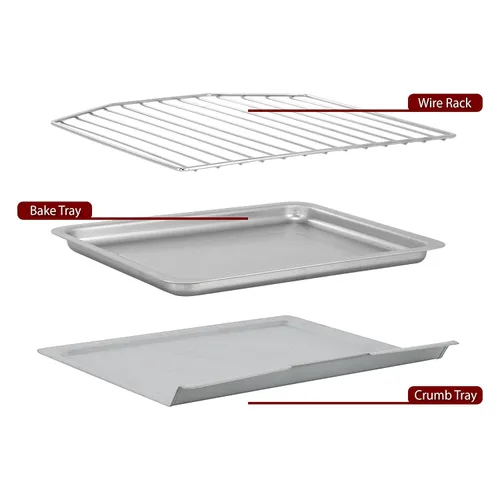 Vista 5 de MegaChef Horno Tostador Eléctrico Multifunción de Acero Inoxidable con Puerta Francesa de 26.4 Cuartos con Control de Temperatura y Temporizador