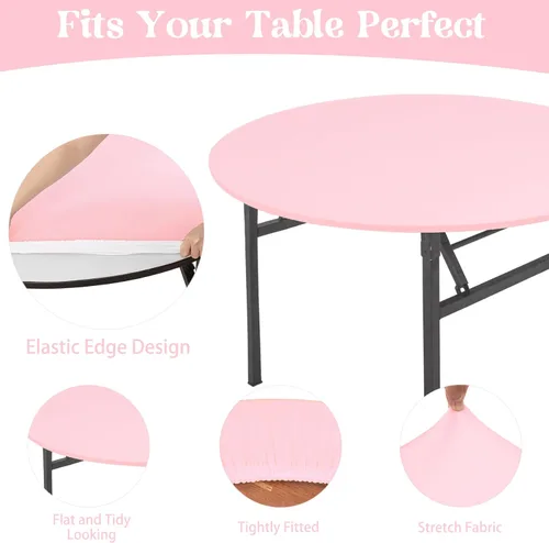 Vista 3 de Paquete de 6 manteles de elastano para mesas redondas de 5 pies, manteles redondos elásticos ajustables lavables con borde elástico para interiores