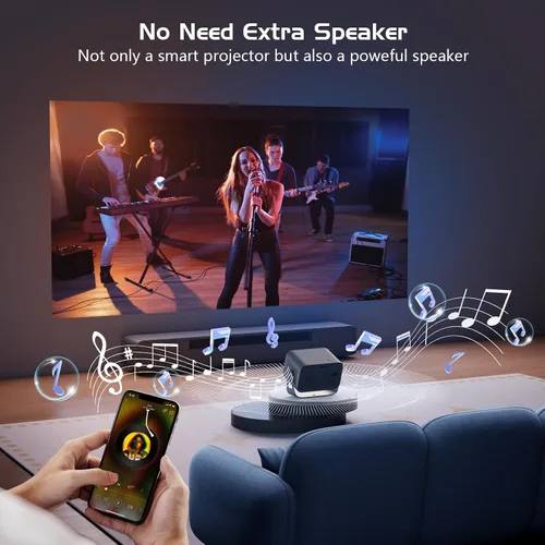 Vista 6 de 【Enfoque automático/Keystone】Proyector 4K con WiFi y Bluetooth, proyector de película giratorio de 360°, proyector portátil con 200 ANSI, proyector
