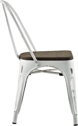 Vista 4 de Modway EEI-2028-WHI Promenade - Silla auxiliar apilable de aluminio moderno con asiento de bambú, uno, color blanco
