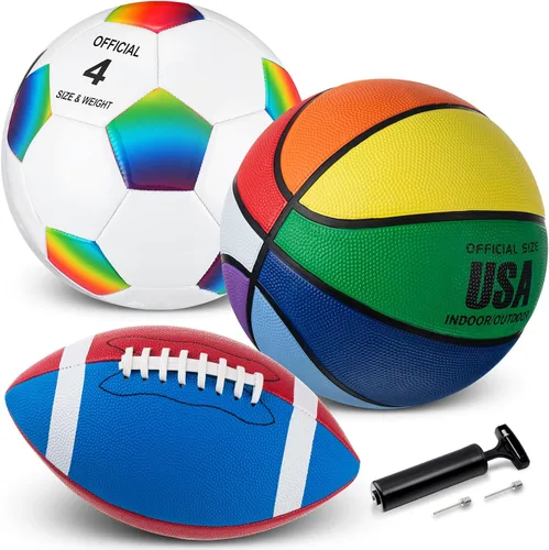 Vista 12 de Libima Juego de 3 pelotas deportivas para niños y adolescentes, incluye tamaño oficial, baloncesto, fútbol, fútbol con bomba y bolsa de transporte