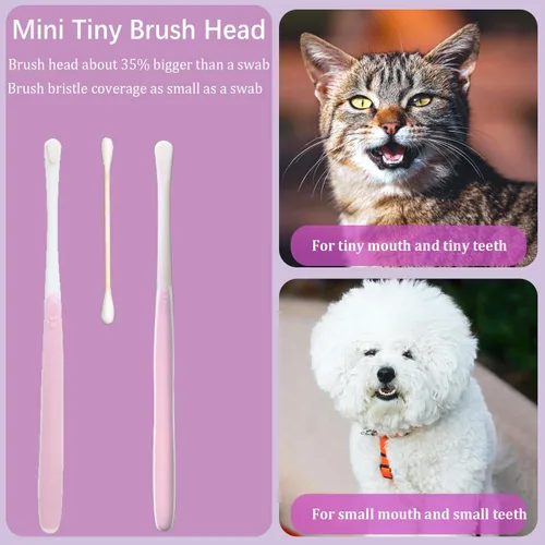 Vista 3 de JGocot Cepillo de dientes para perros pequeños, cabezal de microcepillo, nano cerda, cepillo de dientes suave para encías y dientes sensibles, kit