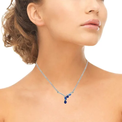 Vista 3 de B. BRILLIANT Collar de plata de ley con piedras preciosas auténticas o simuladas y topacio blanco, cadena de malla de cóctel en V