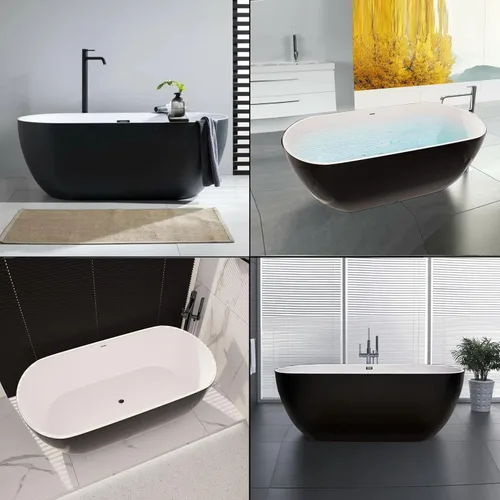 Vista 7 de BuildMyplace - Bañera independiente de acrílico de 67 pulgadas, bañera de baño contemporánea con desbordamiento y desagüe desplegable en cromo