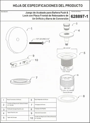 Vista 7 de Artiwell Push & Lock - Juego de molduras para bañera con placa frontal de desbordamiento de un solo orificio, kit de conversión de bañera con barra