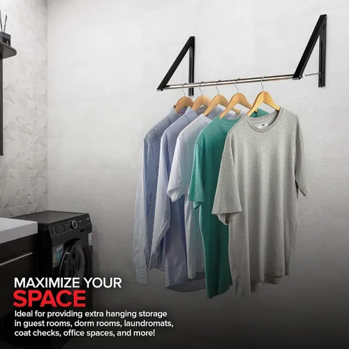 Vista 6 de Doble Perchero Plegable para Ropa con Barra Extensible, Perchero Retráctil Montado en Pared para Secador de Ropa, Barra de Secado Colgante, Pequeños