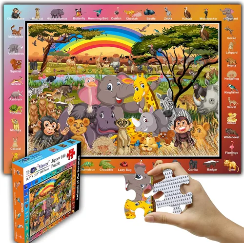 Vista 7 de Think2Master Rompecabezas de 100 piezas de animales del zoológico de la selva tropical colorida. Gran regalo de 23.4 x 16.5 pulgadas