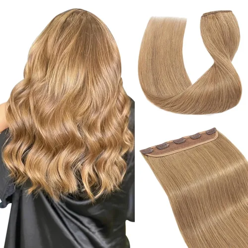 Vista 23 de Extensiones de cabello con clip, cabello humano Remy, extensiones de cabello largo lacio de una pieza con 5 clips, con gancho para colgar