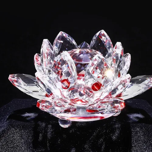 Vista 7 de Flor de loto de cristal brillante, 4 pulgadas, reflejo de loto de cristal transparente para Feng Shui, decoración del hogar, adornos o peso de papel