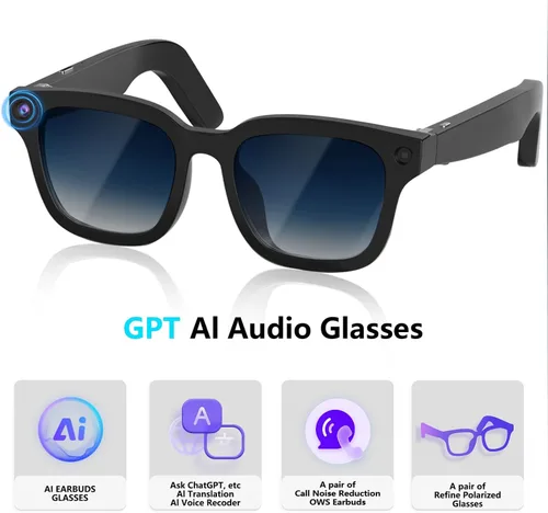 Vista 2 de Lentes inteligentes AI con GPT de chat, gafas de cámara de 8 MP con cámara y audio, gafas de traducción AI con 164 idiomas, Bluetooth con asistente
