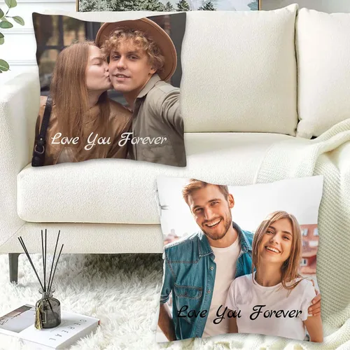 Vista 6 de Almohada de fotos personalizada de 16 x 16 pulgadas, funda de almohada personalizada de doble cara con texto de imagen, funda decorativa suave