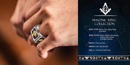 Vista 5 de US Jewels Anillo de plata de ley 925 de 0.315in de media ronda Masonic Master Mason