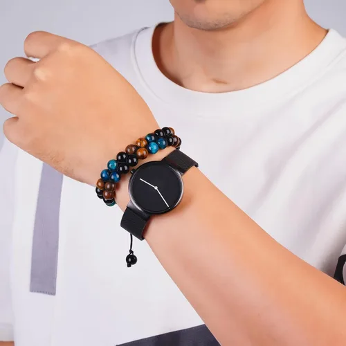 Vista 4 de Triple Protection Bracelet,Bracelets for Men Women, Natural Tiger Eye Jewelry Stone Hematite and Blue Stone Hematite 8mm Crystal Bracelet